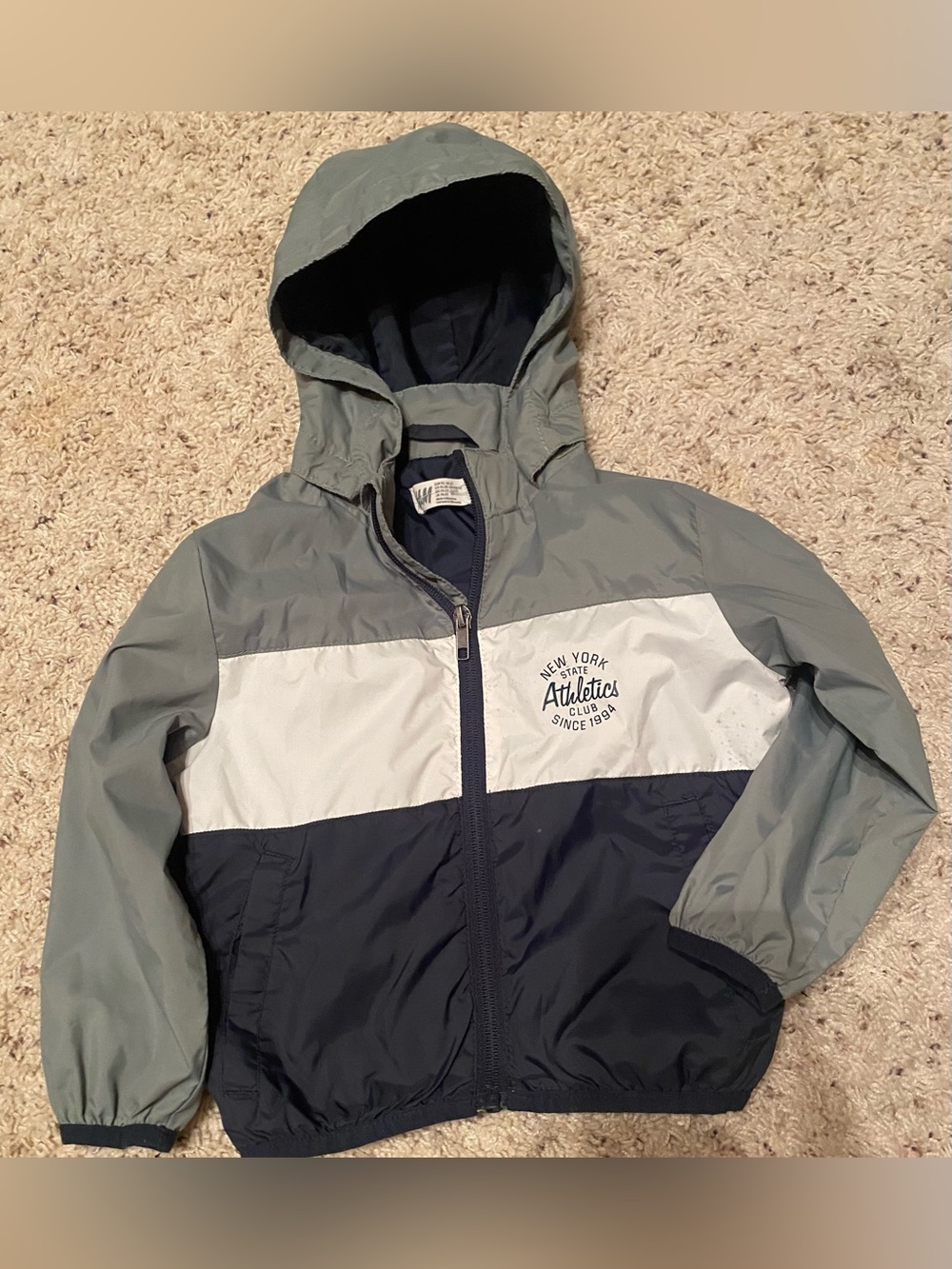 H&M Kids Hooded windbreaker - Sage green, White & Navy EUC 2T